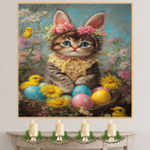Kitten in Easter Outfit, Adorable Spring Art for Cat Lovers, Easter Holiday Gift, Cute Pet Portrait for Home Decor, Cat Wall Art on Canvas Wrap, Framed Print, or Rolled Artwork for Bedroom or Living Room